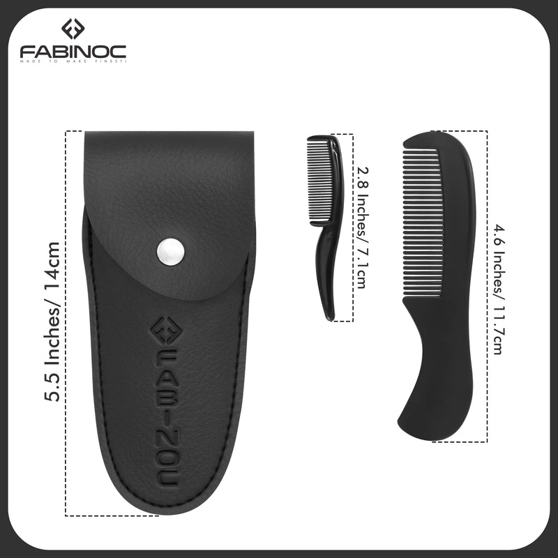 [Australia] - FABINOC® Professional 5" beard scissors for men with beard comb & bag - mustache, eyebrow, ear & nose hair scissors - German quality stainless steel black 