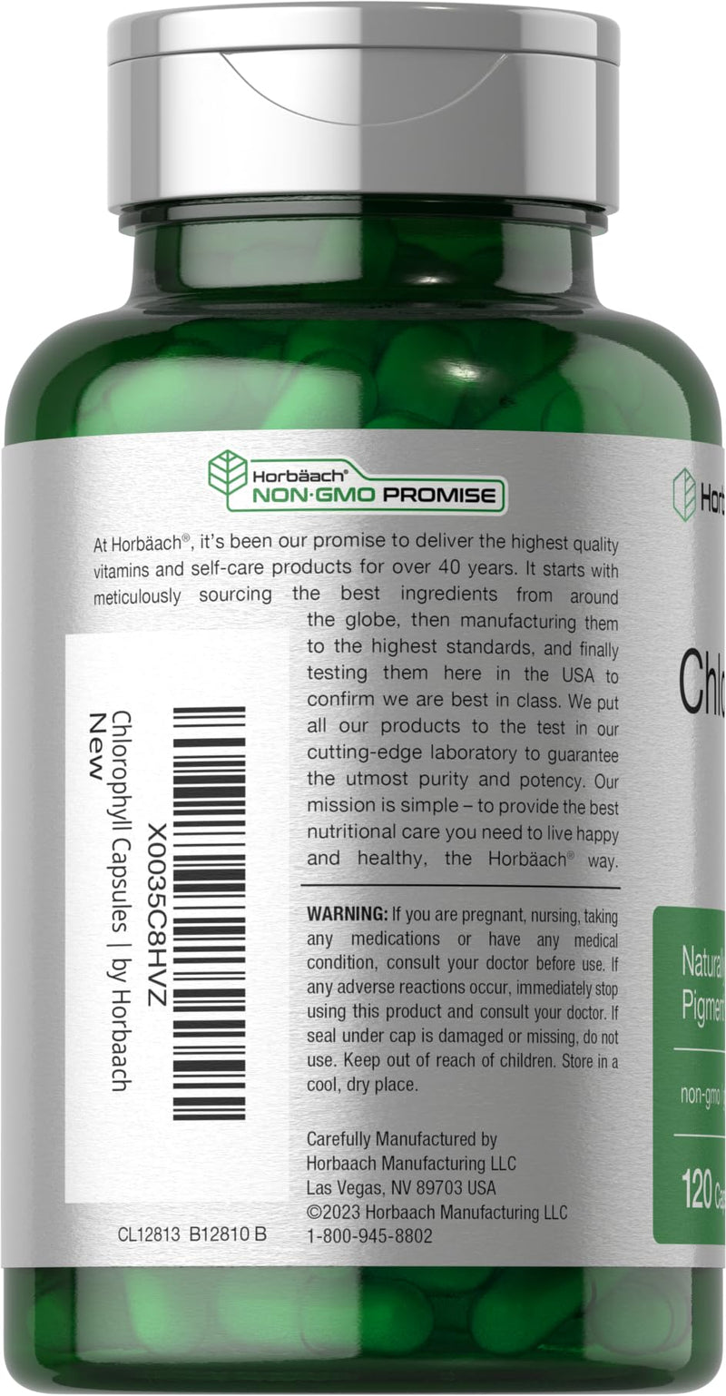 Horbäach Chlorophyll Capsules | 120 Count | Non-GMO and Gluten Free Supplement | Naturally-Occurring Pigment