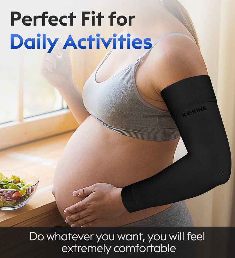 [Australia] - Lymphedema Compression Arm Sleeves with Silicone Band for Men Women (Pair), 20-30 mmHg Graduated Compression for Lipedema, Edema, Post Surgery Recovery, Swelling, Pain Relief, Black S Small (1 Pair) 20-30mmhg Black (With Silicone Band) 