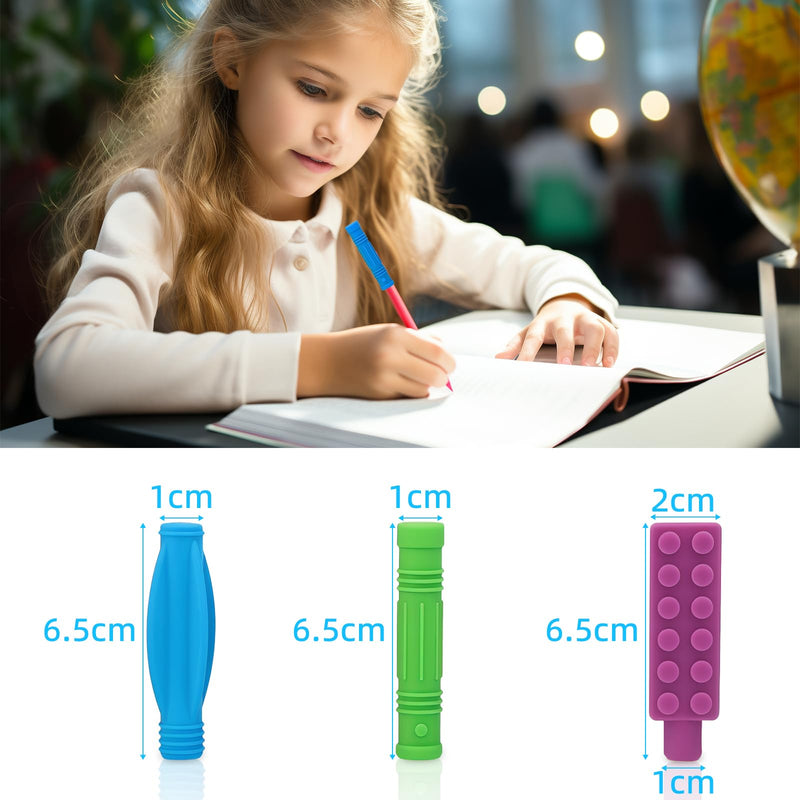 [Australia] - Pack of 8 ANSUG pencil topper chewing attachment pens silicone pencil topper blue + green + purple 