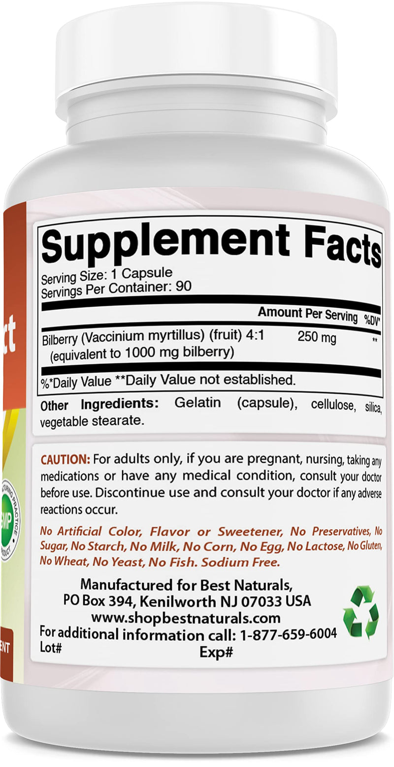Best Naturals Bilberry Extract 1000mg for Healthy Vision, 90 Count (90 Count (Pack of 3))