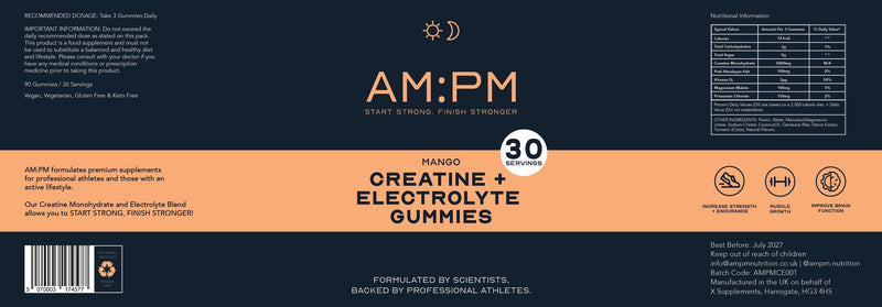 Creatine Gummies - Creatine Monohydrate and Electrolytes | Electrolyte gummies with Vegan, Gluten-Free Formula for Muscle Growth, Strength and Recovery support - 30 servings