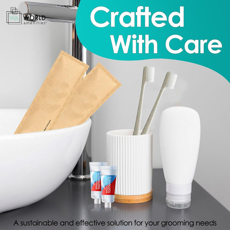 [Australia] - World Amenities Kraft Paper Dental Kit - Wheat Straw Toothbrush and Toothpaste Dental Care Kit (25) 25 