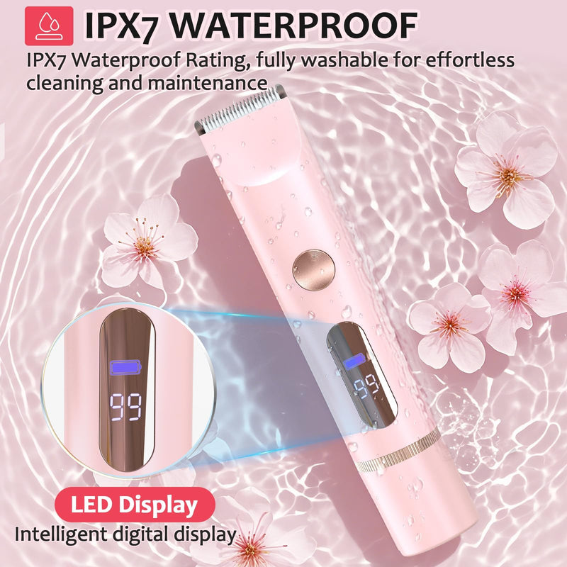 Bikini Trimmer for Women,IPX7 Waterproof Rating for Wet and Dry Use,Rechargeable,Electric Razors for Women,2 in 1 Dual Blade,for Use on The Face, Underarms, Bikini Area and Legs. (Pink) Pink