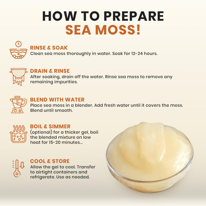 Gold Sea Moss Raw Organic| Makes 160oz of Gel - 100% Wild Crafted| Non-GMO Sun-Dried Mineral Rich Super Food for Energy| Booster Healthy, Immunity Digestion (8oz) Gold 8 Ounce