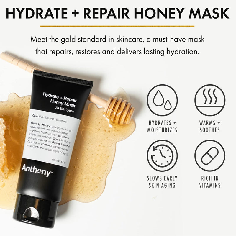 Anthony Hydrate + Repair Honey Mask, 3 Oz | Honey with vitamins C and E, glycerin, squalane and calendula helps soothe and moisturize dry to normal skin.