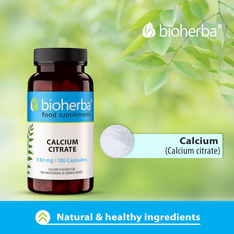 Calcium Citrate 330 mg – 100 Capsules | High-Absorption Supplement for Bones, Teeth, and Muscle Function by BIOHERBA 1 count (Pack of 100)