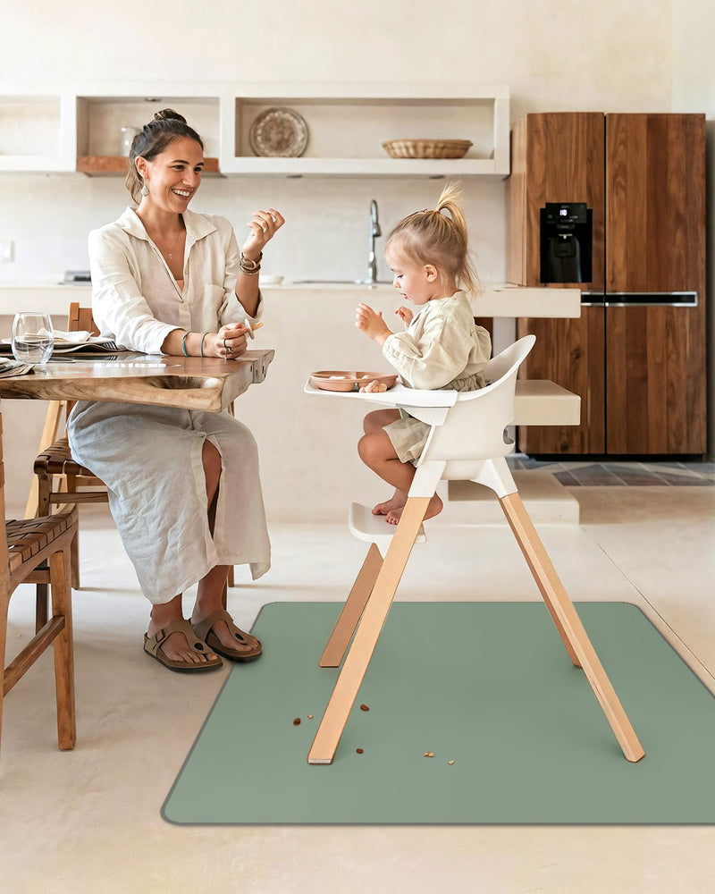 [Australia] - Blissful Diary Baby Splat Mat for Under High Chair, 50.4 x 50.4 Inch Wipeable Splash Mat, Waterproof and Washable, Anti-Slip Floor Protector, Sage Green 