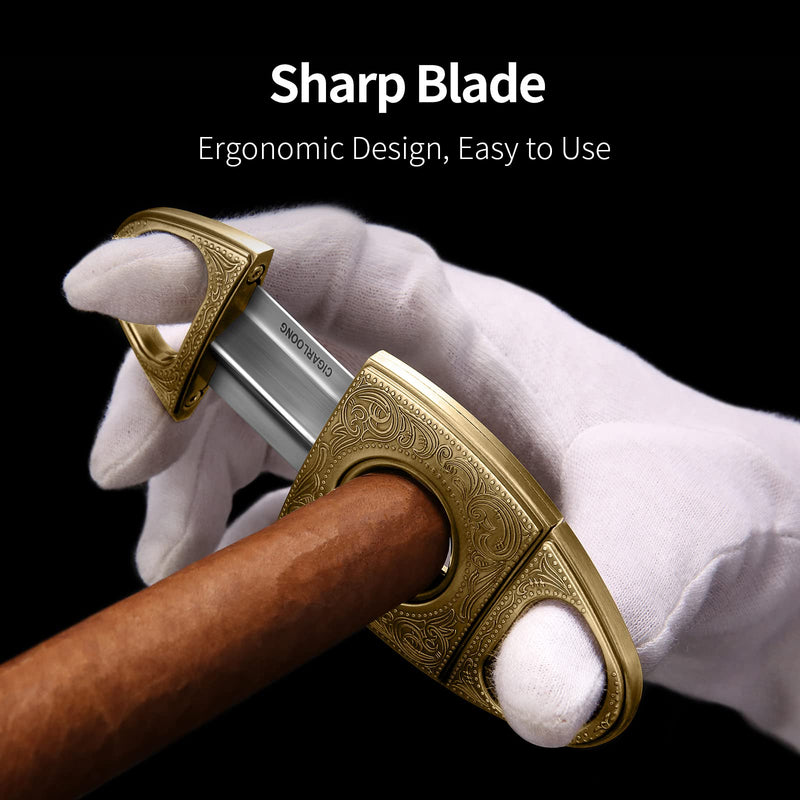 [Australia] - V-Cut Cigar Cutter, Sharp Blade Stainless Steel Carved Cigar Guillotine Scissors with Gift Box(Color:Gold) Gold 