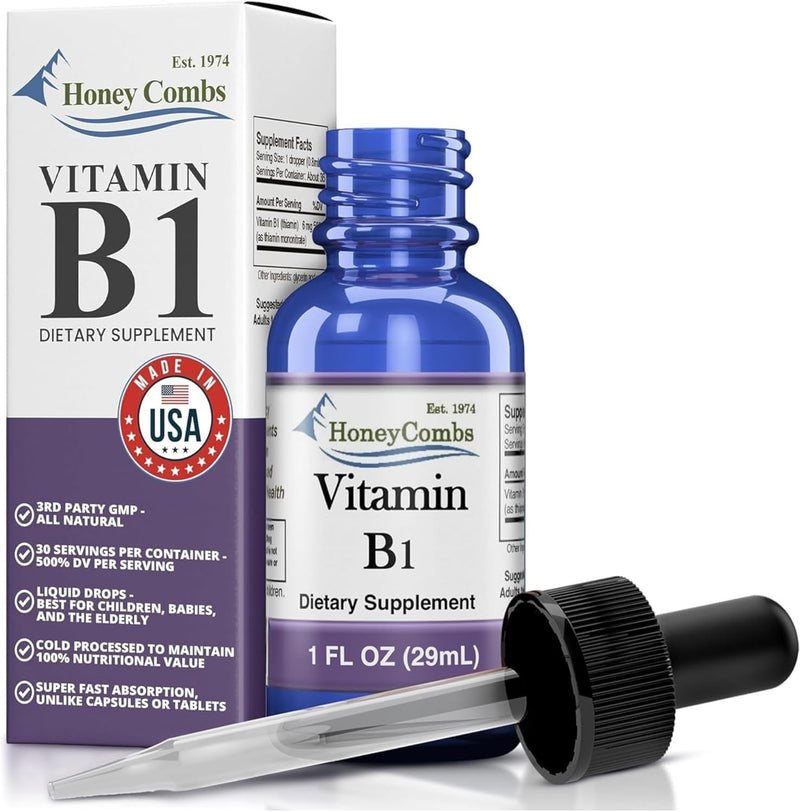 HoneyCombs Vitamin B2 (Riboflavin) Drops - 1 Fl Oz + Vitamin B1 (Thiamine) Drops- 1 Fl oz