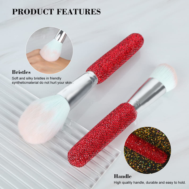 KEYPOWER Large Capacity Glitter Sequin Cosmetic Bag Silver & 12PCS Makeup Brushes Bling Crystal Red