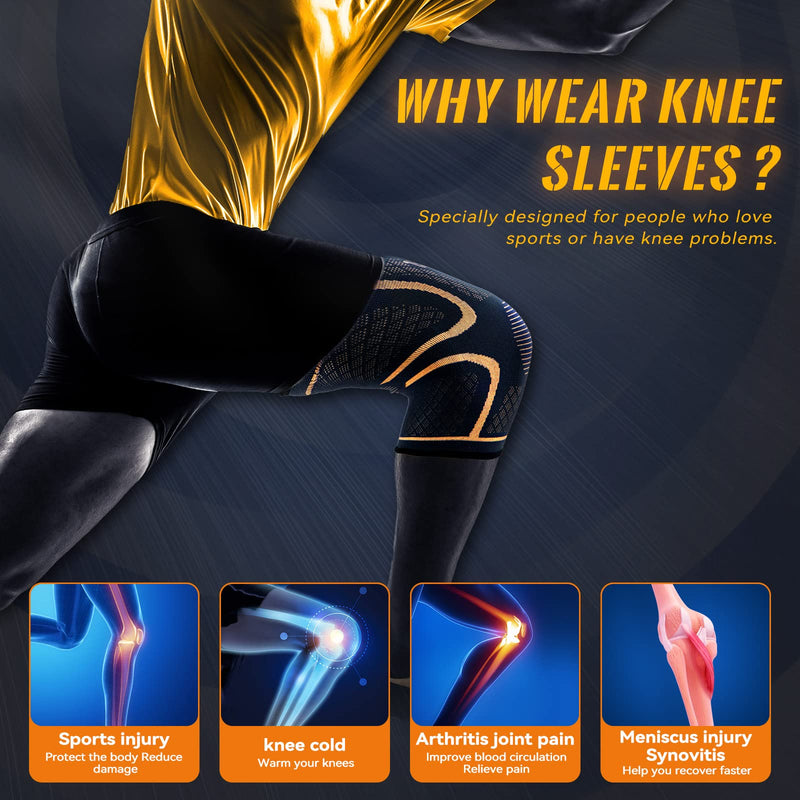 [Australia] - Copper Knee Braces for Men and Women (2 pack) -Knee Supports Copper Compression Knee Sleeve for Knee Pain, Arthritis, Sports and Recovery Support (Large) Large 2pack-Copper-Black 