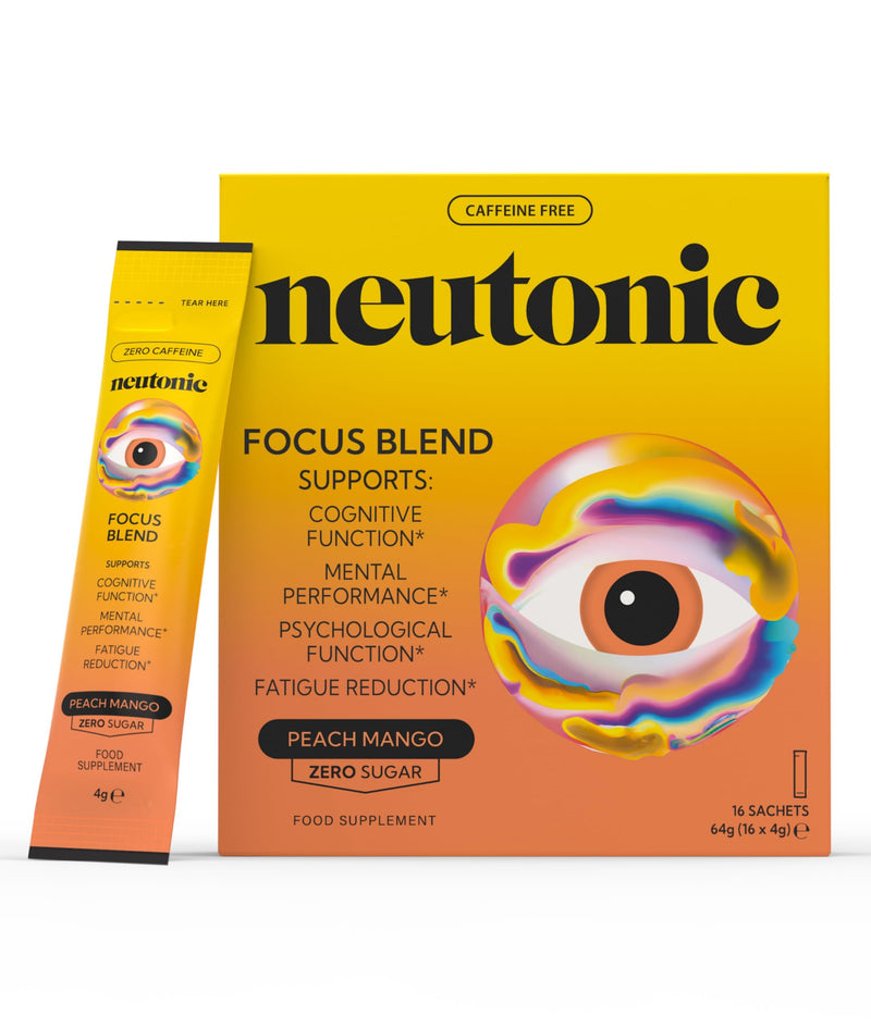 Neutonic Nootropic Focus Blend Powder | Peach Mango 16 Sticks | Caffeine Free, Zero Sugar | Support Energy, Mental Performance, Cognitive Function | Support Focus, Fatigue Reduction, Brain Health Box of 16
