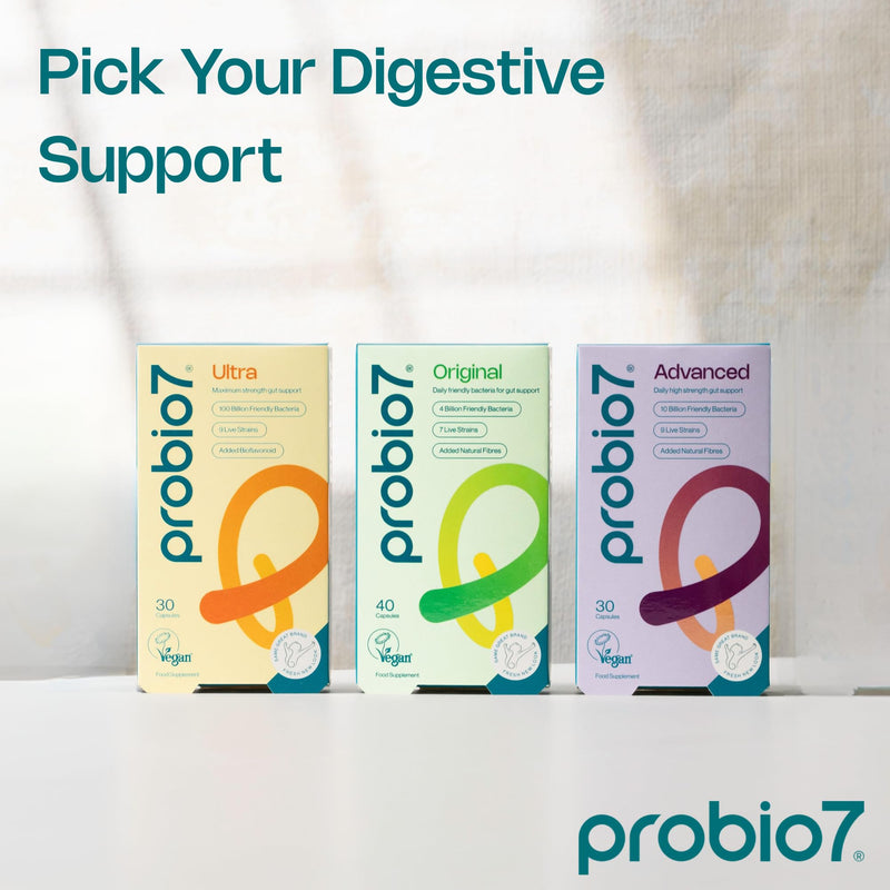 Probio7 Original – Gentle Daily Gut Support | Vegan Approved | with 4 Billion CFU, 7 Live Bacterial Strains + Natural Fibre | Digestive Health Supplements, Probiotics for Gut Health, 200 Capsules