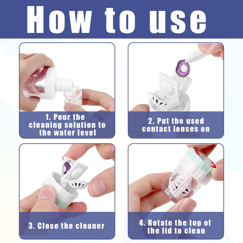 [Australia] - Pack of 4 contact lens containers, contact lens storage, manual contact lens cleaner, contact lens container washing system, for daily use at home travel 