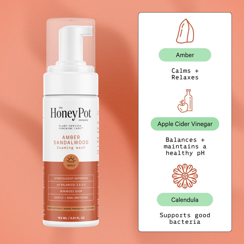 [Australia] - The Honey Pot Company - Feminine Wash - Herbal Infused Feminine Hygiene Wash for Sensitive Skin Types - PH Balanced Plant Based Feminine Products - Amber Sandalwood - 5.51 Fluid Oz. 5.51 Fl Oz (Pack of 1) 