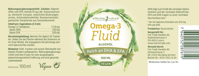 [Australia] - Omega 3 algae oil vegan - with 1116 mg EPA, DHA & DPA - lasts 40 days - vegan - the oil comes from 100% algae - 100 ml - easy to dose 
