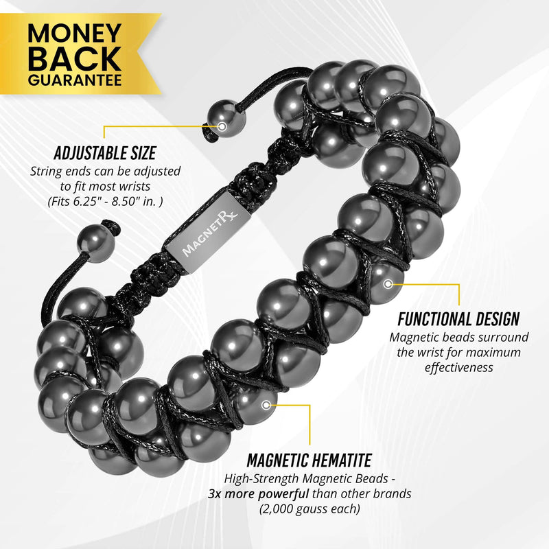 [Australia] - MagnetRX® Magnetic Hematite Bracelet – MAX Strength Magnetic Stones – Beaded Magnetic Bracelets for Men and Women (Double Strength 8mm) Black 