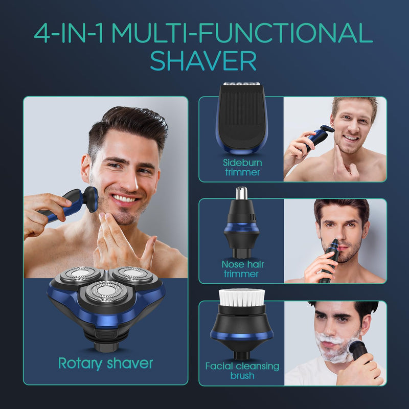 [Australia] - VOYOR Electric Razor for Men Cordless Shavers for Shaving with face sideburn Nose Ear Hair Rechargeable Wet Dry Waterproof TX410 New (New Version-Blue) New Version-Blue 
