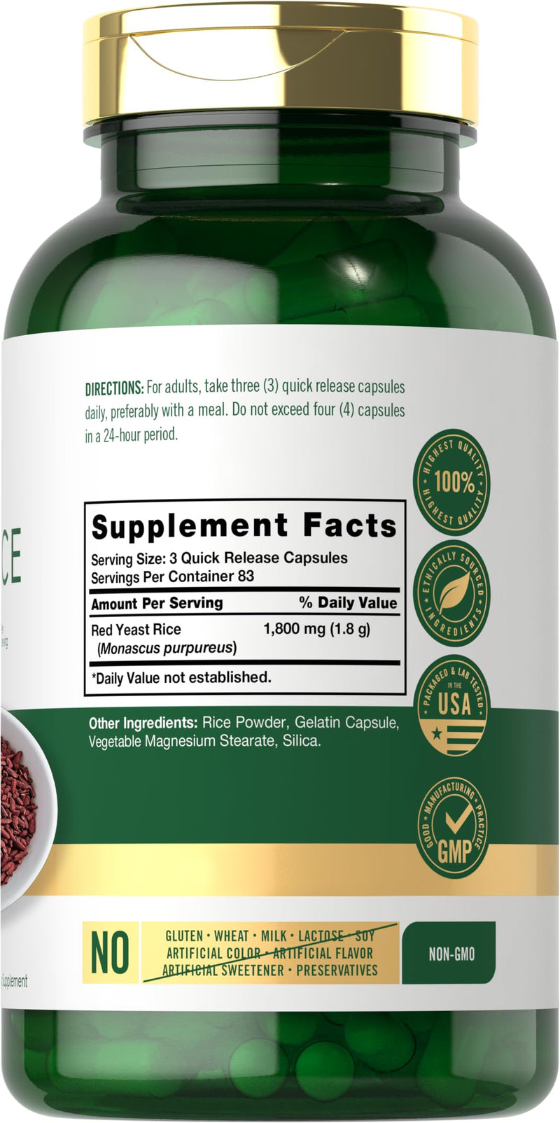 Carlyle Red Yeast Rice | 250 Capsules | Non-GMO, Gluten Free Supplement