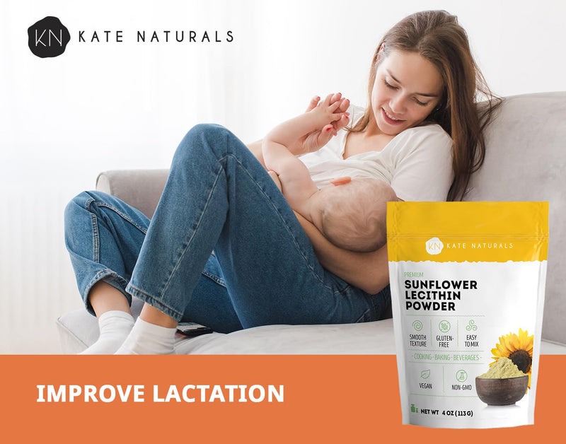 [Australia] - Kate Naturals Sunflower Lecithin Powder for Baking Bread, Gummies, Cooking (4oz) 100% Natural, Gluten Free, Non-GMO Substitute for Lecithin Powder for Liposomal Vitamin C, Lactation Supplement 11 Servings (Pack of 1) 