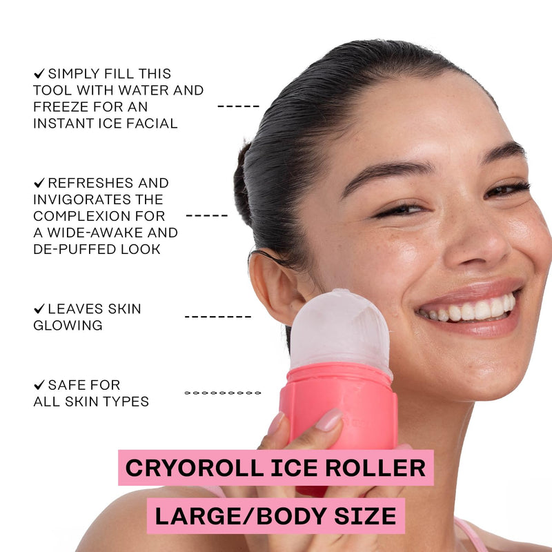 SKIN GYM Cryoroll Ice Roller - Face Ice Mold for Depuffing, Minimize Pores & Glowing Skin, Ice Cube Facial Roller for Face and Body, Ice Roller for Cold Therapy at-Home, Large/Body Size Pink Large / Body Size