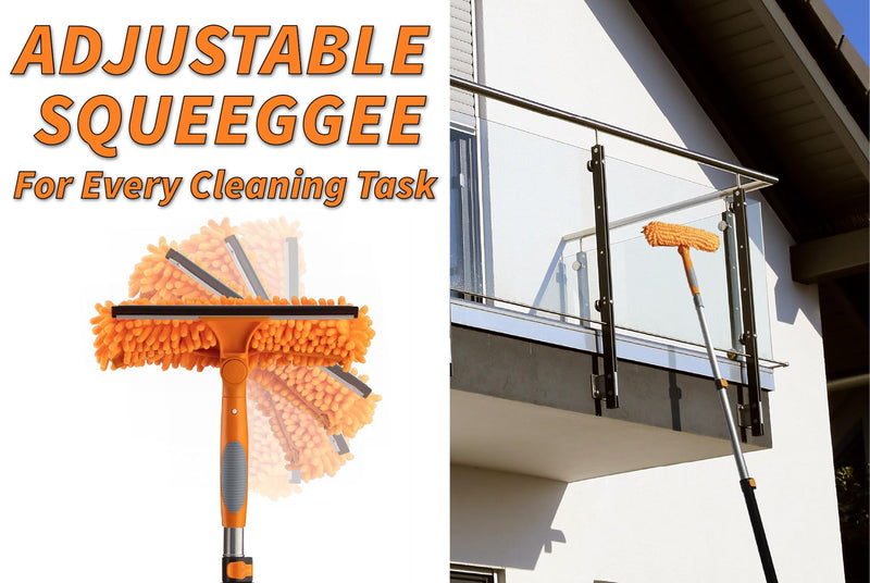 [Australia] - 1.5-3 ft Window Squeegee with Long Handle // Car Window Cleaner Tool & Window Squeegee with Scrubber with Telescopic Extension pole // Best Indoor Outdoor Window Washing Equipment 