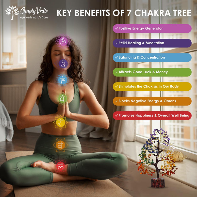 [Australia] - Simply Vedic 7 Chakra Crystal Tree of Life| for Positive Energy, Happiness, Chakra Activation| Natural Healing Gemstone Money Tree Feng Shui Spiritual Gift Home Decor 