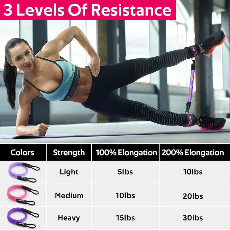 [Australia] - WALITO Ankle Resistance Bands with Cuffs, Exercise Bands for Legs and Butt, Booty Workout Equipment for Kickbacks and Hip Fitness Training Black pink 