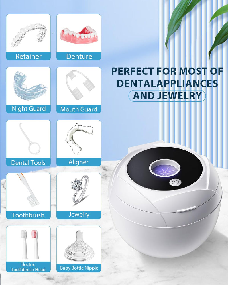 [Australia] - Retainer Cleaner Machine, 45kHz Portable Ultrasonic Cleaner, 4 Cleaning Modes, 200ml Stainless Steel Tank, Digital Timer, Includes Tweezer & Drain Basket for Jewelry, Glasses, Watches, & More White 