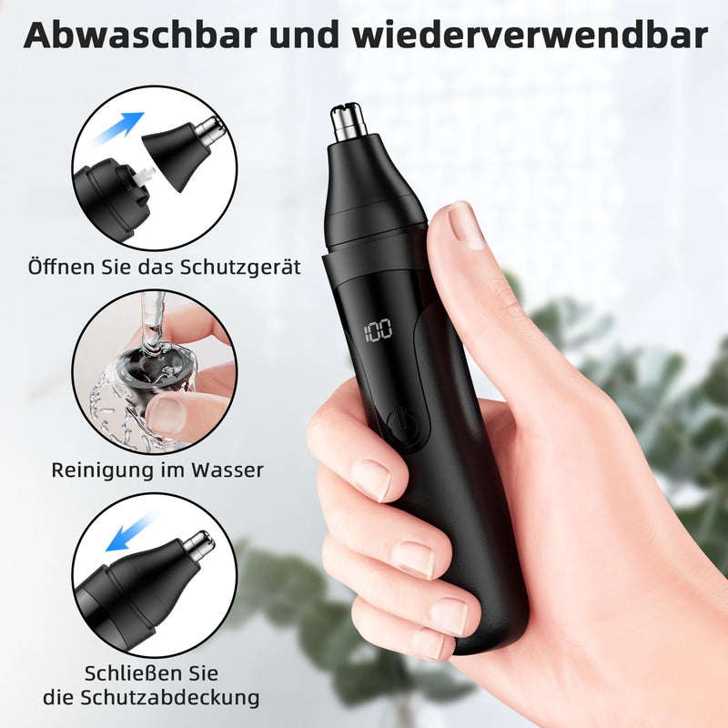 [Australia] - Nose Hair Trimmer, Rechargeable Professional Painless Nose Trimmer for Ears and Eyebrows, with Double Blades, Easy to Clean and Wash (Black) Black 