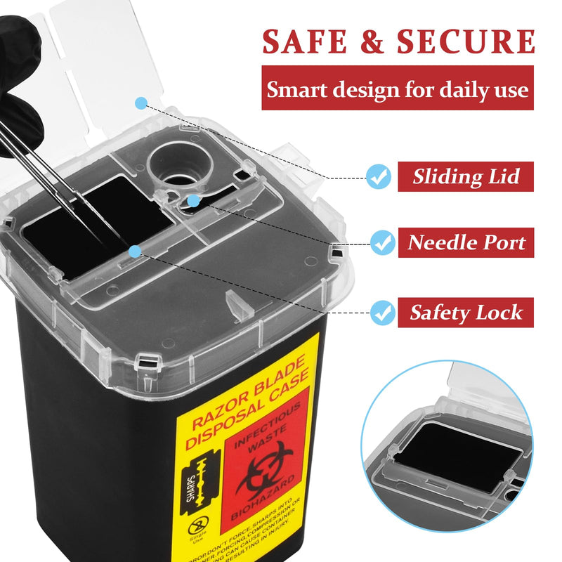 [Australia] - ATOMUS 2pcs 1L Black Tattoo Plastic Sharp Container Box Sharps Containers Needle Destruction Waste Bin Needle Disposal Bin with Lid for Tattoo Eyebrow Blade 