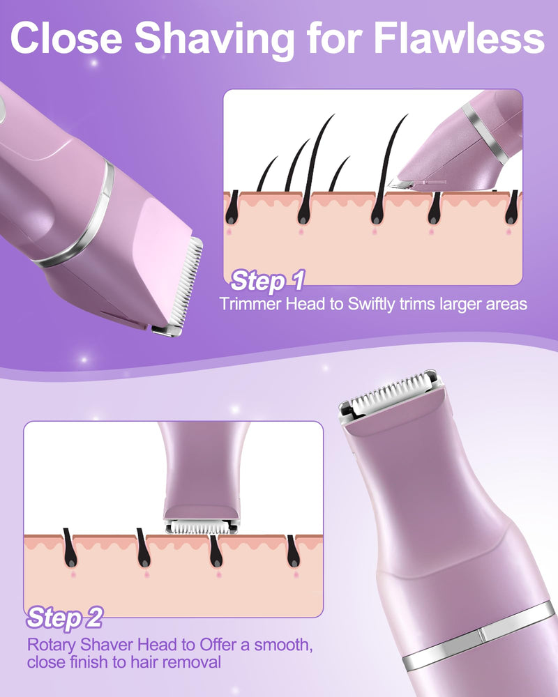 [Australia] - AREYZIN Bikini Trimmer for Women,Painless Electric Shaver for Women,3 in 1 Pubic Hair Trimmer,USB Recharge Dock,Replaceable Ceramic Blade Heads,IPX7,Personal Shaver Kits,Purple Pruple 