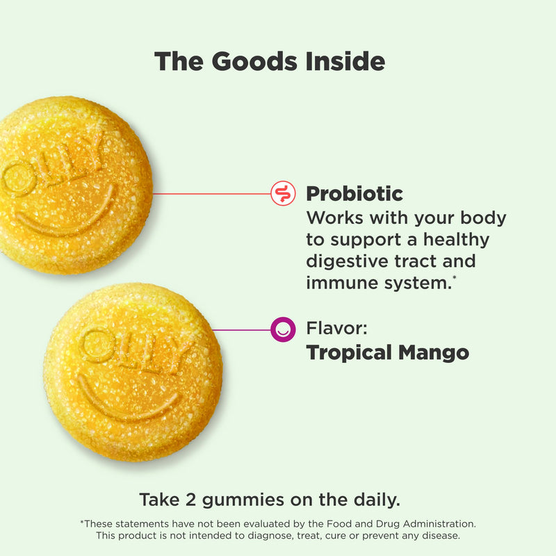 OLLY Probiotic Gummy, Immune System & Digestive Support*, Mango - 50 Count 50 Count (Pack of 1)