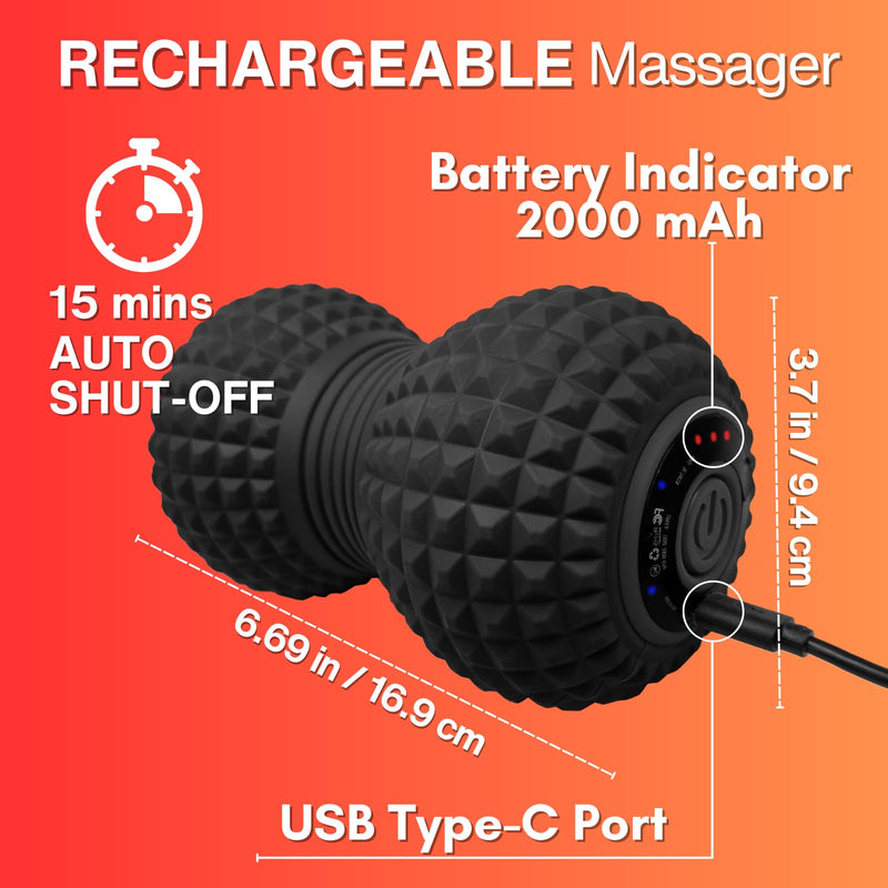 [Australia] - ZeenKind Vibrating Peanut Massage Ball, Ultra Strong Rechargeable Therapy Roller, Trigger Point Massager for Back Neck Foot Muscle Pain, Myofascial Release & Plantar Fasciitis Relief Peanut Ball-stronger Vibration 