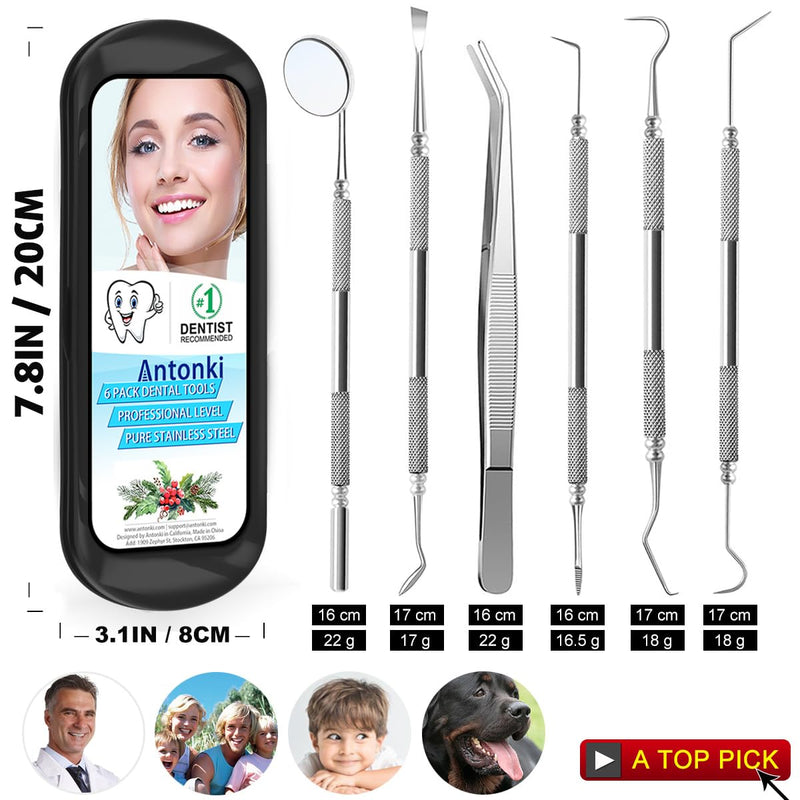 [Australia] - Antonki Dental Cleaning Tools, Dental Hygiene Kit, Teeth Cleaning Tools, Metal Dental Picks, Plaque Remover for Teeth, Stainless Steel Professional Tooth Tartar Scraper for Home Use - with Case Pro Dental Tools w/ Carrying Box - Classic Black 
