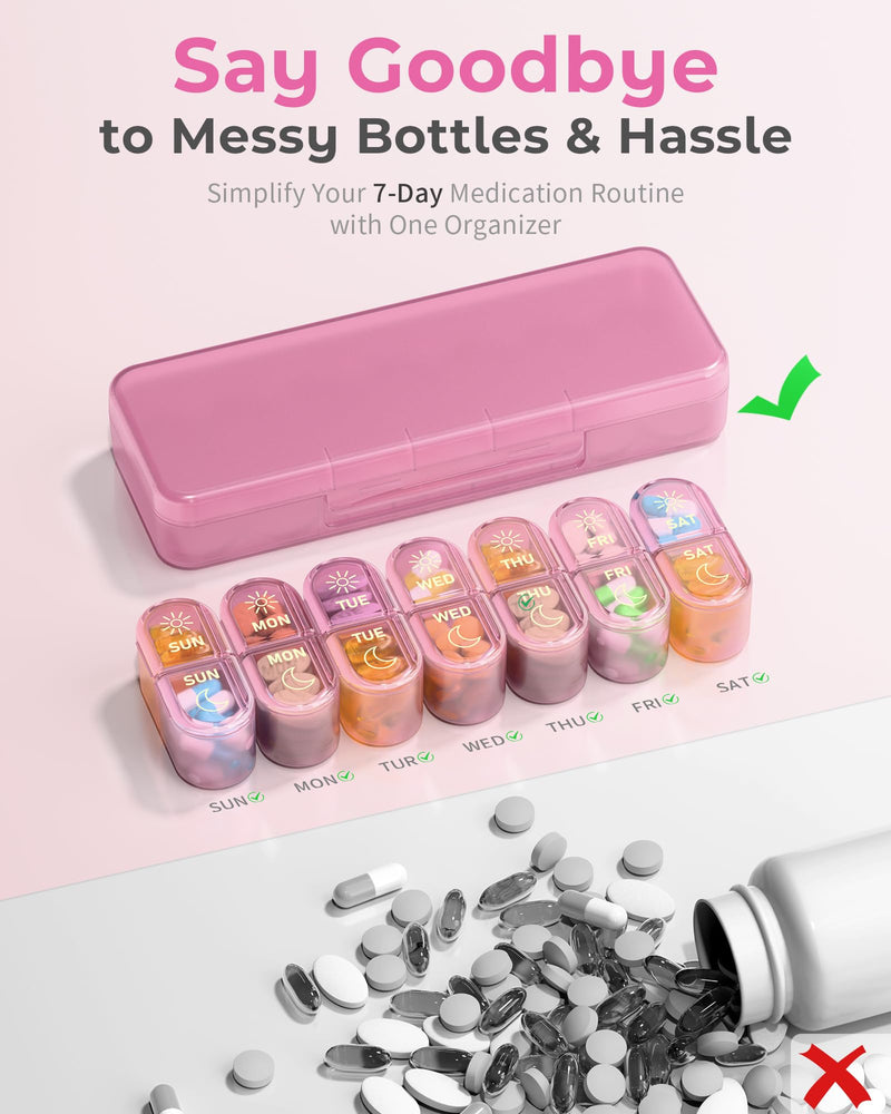 [Australia] - ùêèùê¢ùê•ùê• ùêéùê´ùê†ùêöùêßùê¢ùê≥ùêûùê´, Am & Pm Pill Organizer 7 Days, Weekly Pill Organinzer 2 Times a Day, Pill Box 7 Day, Medicine Pill Organizer for Travel, Vitamins, Fish Oils, Supplements Pink Purple 