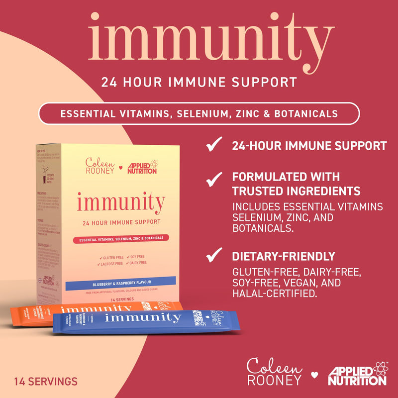 Applied Nutrition - Coleen Rooney - Immunity Powder - Vitamin & Mineral Boost - Best 24-Hour Immune Support - Best Vegan Immunity Defense - Enhanced Vitality - (14 Servings) (Blueberry & Raspberry) Blueberry & Raspberry