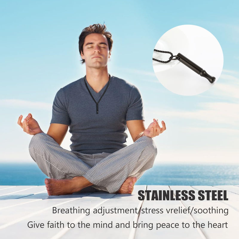 [Australia] - Smoking cessation aid, stainless steel quit smoking necklace, original smoking cessation breathing necklace, anti-smoking breathing chain, stress-relieving against anxiety breathing necklace (black + silver) 