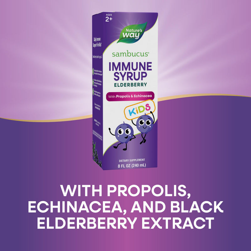 [Australia] - Nature's Way Sambucus Elderberry Immune Syrup for Kids Ages 2+, with Echinacea & Propolis, Daily Immune Support*, Vegetarian, Berry Flavored, 8 Fl Oz (Packaging May Vary) 8 Fl Oz (Pack of 1) 