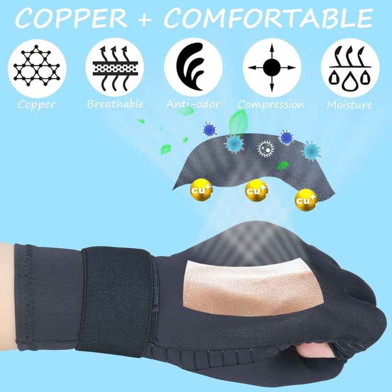 [Australia] - Copper Arthritis Gloves for Women Men, Fingerless Compression Gloves for Arthritis, Carpal Tunnel, Pain Relief, Swelling, Rheumatoid, Typing, Adjustable Wrist Strap (1pair, Small/Medium) Small-Medium 1pair Open Finger 
