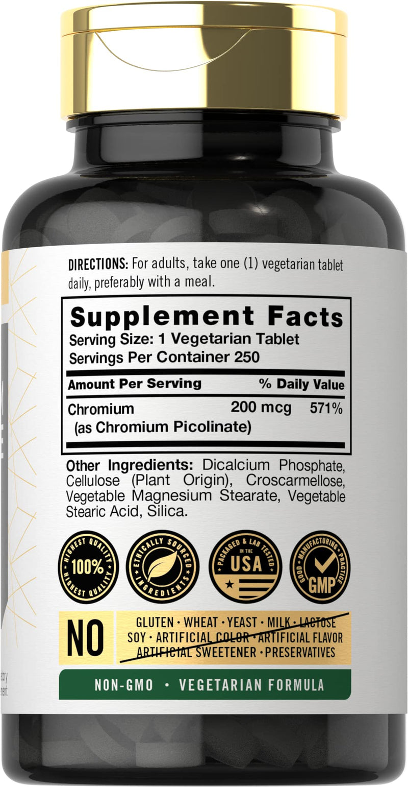 [Australia] - Carlyle Chromium Picolinate 200mcg | 250 Tablets | Vegetarian, Non-GMO, Gluten Free Supplement 