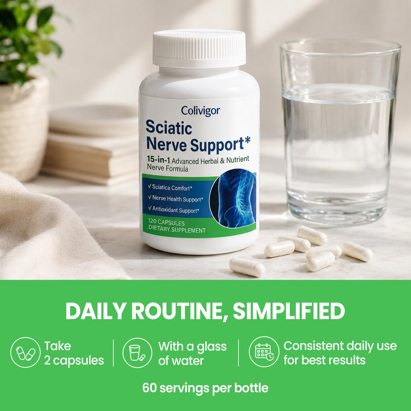 Sciatic Nerve Supplement | 15-in-1 Sciatica Ease Formula with R-Alpha Lipoic Acid, Pea, L-Arginine & B-Vitamins | Antioxidant & Nervous System Health | Vegan, Non-GMO, 120 Capsules