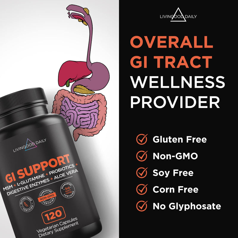 [Australia] - Livingood Daily Gut Cleanse Detox for Women & Men, GI Support (120 Vegetarian Capsules) - Gut Pills for Detox Cleanse with MSM, L-Glutamine, & Digestive Enzyme - Gluten-Free, Non-GMO, & Allergen-Free 