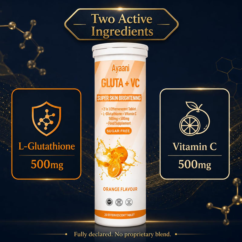 Glow Orange — Glutathione 500mg + Vitamin C 500mg | Orange Beauty Drink for Skin Glow & Skin Brightening | Even Tone | Zero Sugar & No Fillers | Effervescent Tablets | 20 Count
