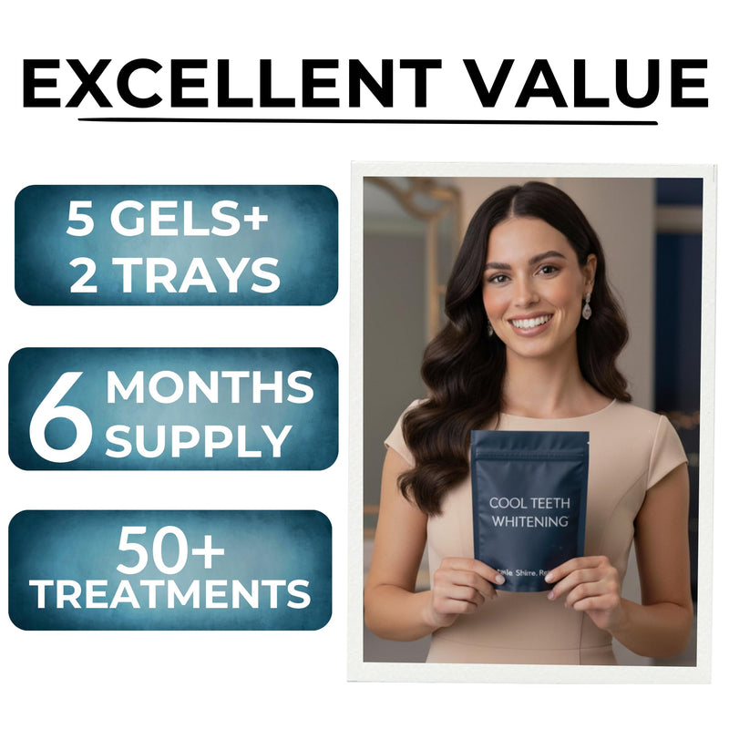 Teeth Whitening Gel with Trays 44% Carbamide Peroxide 5 Syringes - 50+ Uses | Enamel Safe Dentist Strength Tooth Whitener Removes Coffee, Wine, Tobacco Stains, Vegan, Gluten Free, 2 Trays Included