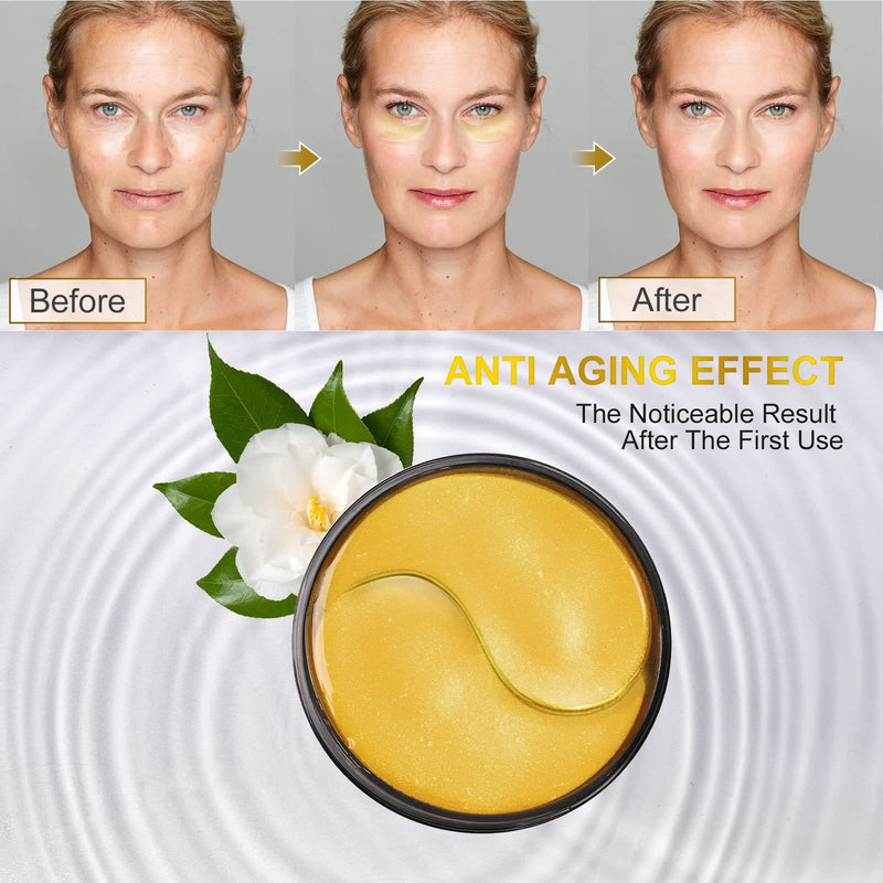 [Australia] - Fivewan 24k Gold Under Eye Patches - 60 Pcs Eye Mask Pure Gold Anti-Aging Collagen Hyaluronic Acid Under Eye Mask for Removing Dark Circles, Puffiness & Wrinkles Refresh Your Skin 30 Pairs 
