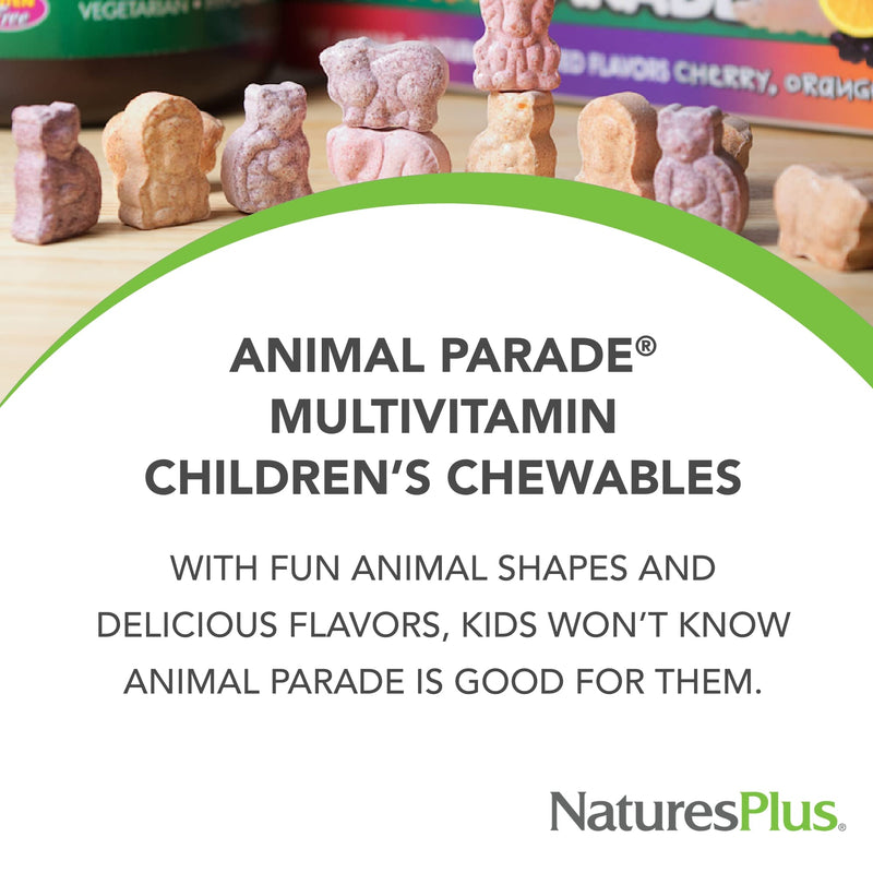 [Australia] - Natures Plus Animal Parade Multivitamin Children's Chewables - Cherry Flavor - 90 Animal-Shaped Tablets - Promotes Health & Well-Being - Vegetarian, Gluten Free - 45 Servings 90 Count (Pack of 1) 