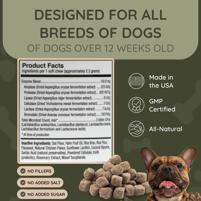 Asher House Wellness Probiotics Digestive Chew for Dogs - Dog Probiotic, Digestive Enzymes for Gut Health & Digestion - Pet Chews for Diarrhea, Upset Stomach, Allergies, Itchy Skin Relief, 120 Chews - PawsPlanet Australia