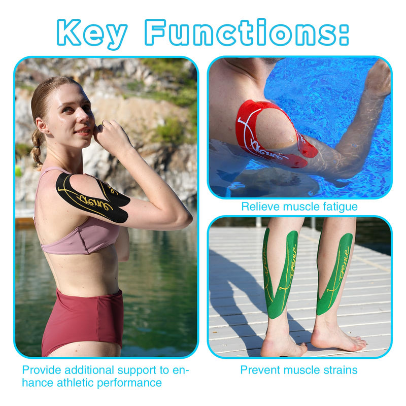 OK TAPE Pearlescent Printed Muscle Tape Pre-Cut Strips,20PCS,Black,Xtreme Synthetic Kinesiology Tape for Joint & Muscle Support,Durable and Breathable,2in×16.4ft Roll Black